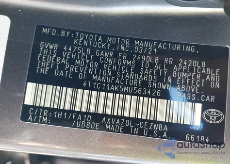 2021 Toyota Camry Le из США, поврежденный, VIN 4T1C11AK5MU563426